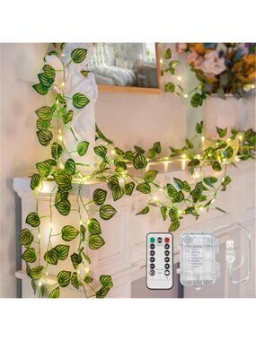 Fairy String Lights Leaf Vine Garland Bedroom Wall Decor Remote LED Lights 33ft